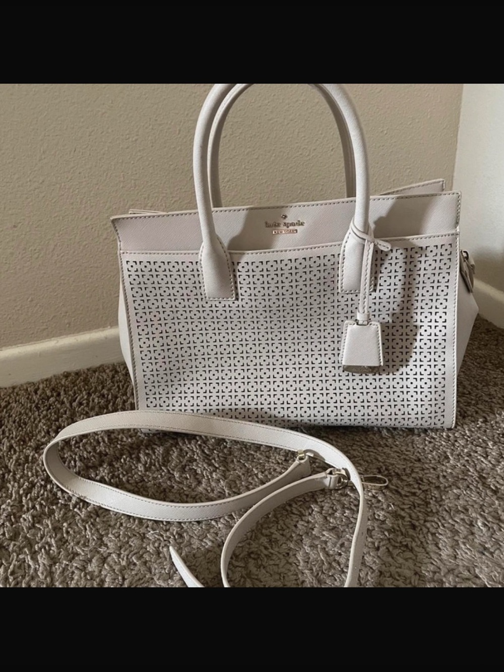 kate spade cream perforated satchel with detachable strap